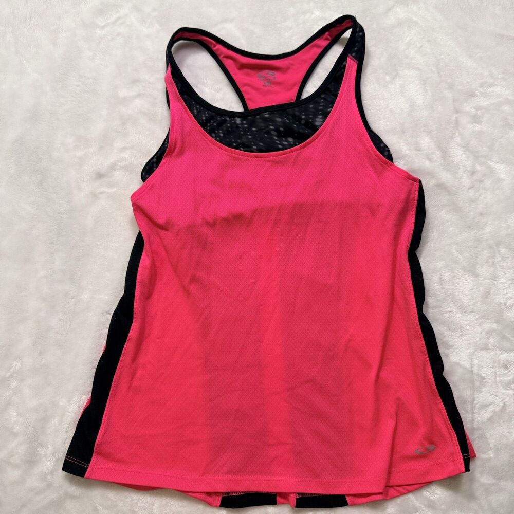 Champion Pink/Black Colorblock Layered Sports Bra and Tank - M